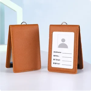 PU Leather Work ID Holder with Neck Strap for Security Guard Badge