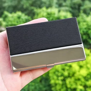 PU Leather and Metal Business Card Holder for Men and Women