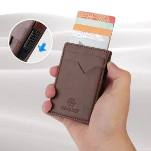 PU Wallet Metal RFID Blocking Card Holder Secure Slim Wallet for Men Premium Magnetic & Cash Organizer with Aluminum Pop up Core