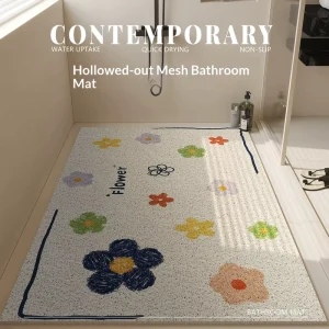 PVC Bathroom Floor Mat, Full Coverage Hollowed-Loop Anti-Slip Water-Resistant Pet-Friendly