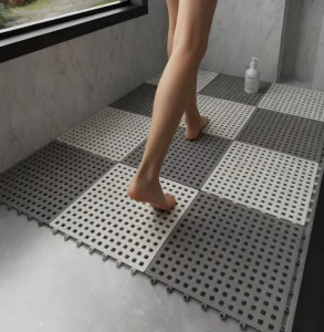 PVC Floor Splice Mat Anti Slip Interlocking 30x30CM Plaid Pattern Eco Friendly for Bathroom Customized Modern Indoor