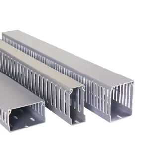 PVC Grey Surface Industrial Flame Retardant Heat Resistant Halogen Free Slotted Rigid PVC Electrical Wire Trough Ducting
