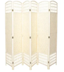 Paper Fiber and Wood Woven Room Divider Privacy Screen