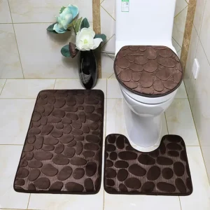 Pebble Pattern Embossed Anti Slip Floor Mat Three Piece Set Kitchen Bathroom Shower Area Door Anti Slip Absorbent Mat