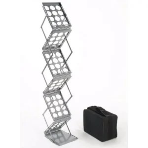 Perforated Sheet Metal Zig-Zag Brochure and Magazine Display Stand with Hooks