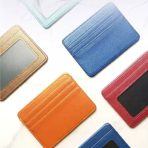 Personalized Mini Credit Card Holder Business Wallet Name Id PU Leather Card Holder