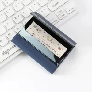 Personalized Name Stainless Steel Business Card Holder with PU Textured Leather
