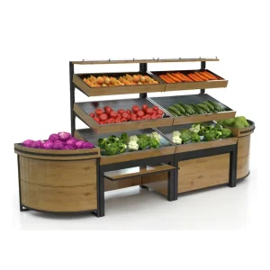 Pine Wood Commercial Supermarket Fruit and Vegetable Display Rack