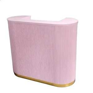 Pink Fluted Curved Reception Counter with Gold Base for Beauty Salons and Nail Shops