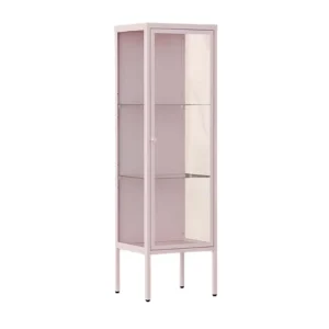 Pink Fully Transparent Glass Display Cabinet for Home Living Room School Metal Figurines Curio Collection Storage Organization