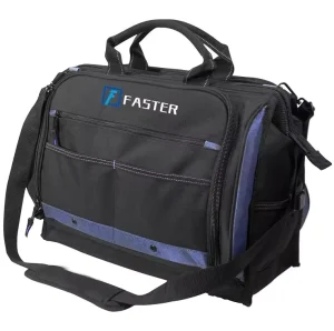 Polyester 50-Pocket Multi-Compartment Tool Bag with Zippered Side Panels
