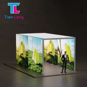 Pop Up Display Stand with Light Box Wall Tension Fabric Backdrop Slatwall Exhibition Booth for Trade Shows