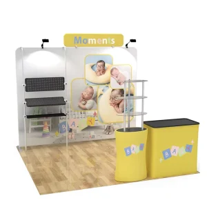 Portable 10x10ft Trade Show Booth with Backdrop and Shelving Stands