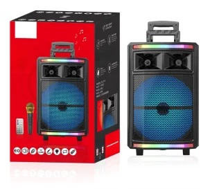 Portable 12-Inch TWS Speaker with RGB LCD Display, Microphone and High Output Power for Home Theater and Parties