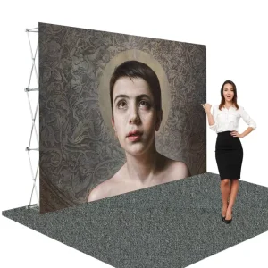 Portable 8ft Tension Fabric Display Stand with Aluminum Frame, Pennant Style, Custom Shape, Dye Sublimation