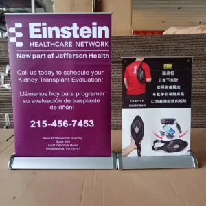 Portable Adjustable Lightweight Silver Aluminum Roll Up Retractable Customizable Display Board Banner Stand Commercial Use