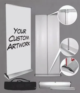 Portable Aluminum Roll-Up Banner Stand for Outdoor Exhibit Display with Printed Board Base