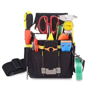 Portable Black Open-Top Waist Tool Bag for Electricians