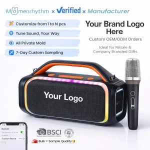 Portable Bluetooth Party Speaker with Dual Microphones, TWS, RGB Lighting, and 50W Output for Outdoor KTV