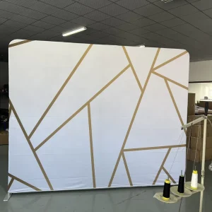 Portable Custom Event Pop-Up Fabric Backdrop Stand with Tension Fabric Display Wall and Flag Banners