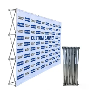 Portable Exhibition Booth Straight Backdrop Tension Fabric Pop-Up Display Wall Banner with Stand for Trade Shows