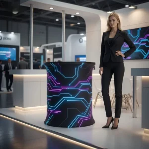 Portable Exhibition Display Stand with Pop-up Advertising Light Box and Reception Table