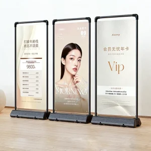 Portable Floor Standing Poster Stand Water Fill Base Heavy Duty Aluminum Tube Frame Retractable Sign Holder for Retail Hotel