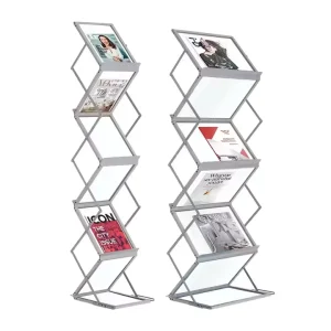 Portable Foldable Acrylic and Aluminum A4 Brochure Holder, Literature and Magazine Display Stand for Trade Shows