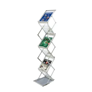 Portable Foldable Aluminum Brochure Display Stand and Magazine Rack for Trade Shows