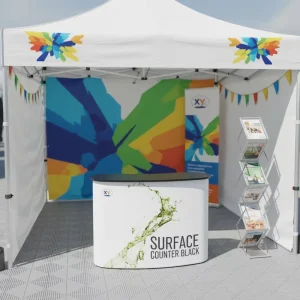 Portable Foldable Aluminum Promotion Counter with Custom-Printed PVC Panel, Curved Reception Stand