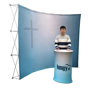 Portable Folding Pop-Up Banner Stand with Tension Fabric Display and Aluminum Tube Accessory