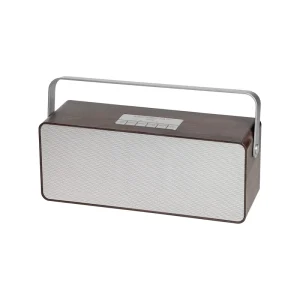 Portable Handheld Wooden Design Speaker with Excellent Audio Quality Metal Cabinet and Aux Communication