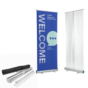 Portable Indoor Advertising Roll Up Banner Stand Aluminum Frame Retractable Display FIRST YLB 85 Tool Free Assembly