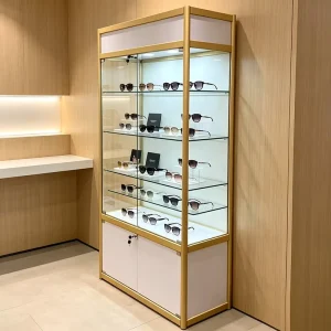 Portable Lockable Glass Showcase Cabinet with LED Lights for Retail Stores