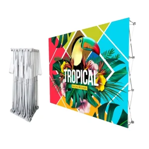 Portable Pop-Up Exhibition Booth Straight Backdrop Wall Banner Stand for Trade Shows, Polyester
