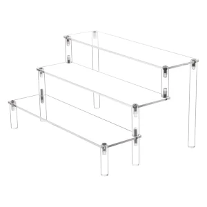 Portable Three-Layer Acrylic Freestanding Step Display Rack for Jewelry, Cosmetics, and Kitchen Items