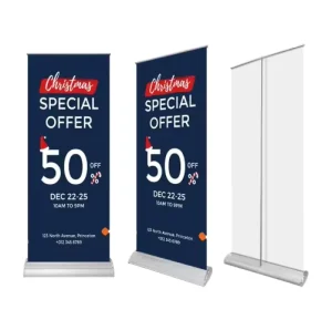 Portable Waterproof Aluminum Alloy Roll up Banner Stand for Indoor Outdoor Advertising