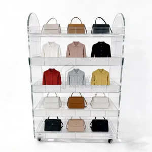 Premium Acrylic Mobile Handbag Display Rack 5 Layer Multi Grid Rolling Shelf for Shop Boutique Bag Organizer Showcase Stand