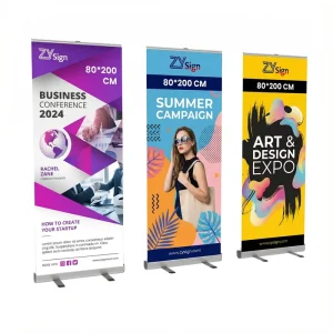 Printed Lightweight Indoor Roll Up Banner Stand Portable Retractable Aluminum Frame