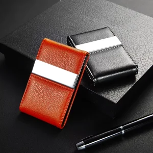 Professional PU Leather Name Card Holder Metal Credit Card Case Pocket Holder Magnetic Business Card Case