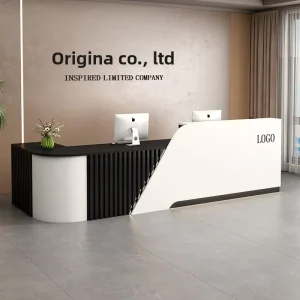 QT-203X Modern Minimalist Leather Reception Desk Counter with Display for Beauty Salon and Shop