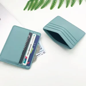 RFID PU Leather Slim Card Holder Custom Embossed Logo PVC Cover Business Credit Name Id Card Holder Pocket