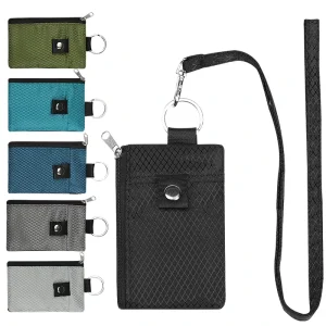 RFID Polyester Mini Wallet and Card Holder with Key Chain and Neck Strap