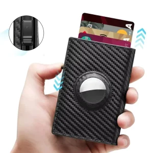 RFID Slim Aluminum Alloy and PU Leather Wallet with GPS Tracker and Business Card Holder