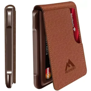 RFID enabled Anti theft and Anti magnetic Fashion Aluminum Alloy Leather Wallet Holds 10 Cards and Loose Change