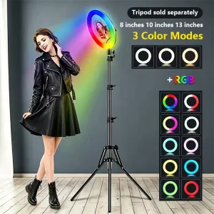 RGB Ring Light for Live Streaming, Photography and Indoor Photo and Video, 8/10/13 Inch