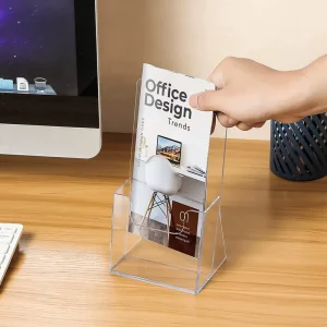 Rectangle Acrylic Brochure Holder Set Clear Countertop Table Sign with Non-Tip Base Display Rack for Office