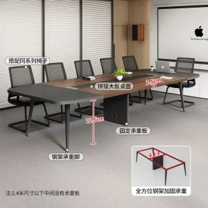 Rectangular Bamboo Conference and Negotiation Table with Chairs, Industrial Style Office Workbench