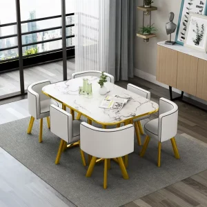 Rectangular Nordic Dining Table and Chair Set for 6 People