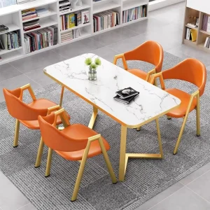 Red Reception Table Set with One Table and Four Chairs for Clothing Store, Milk Tea Shop, or Office